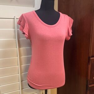 Express Coral Ruffle Sleeve Top